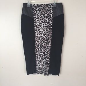 ❤️ Black Pencil Skirt with Leopard Print strip